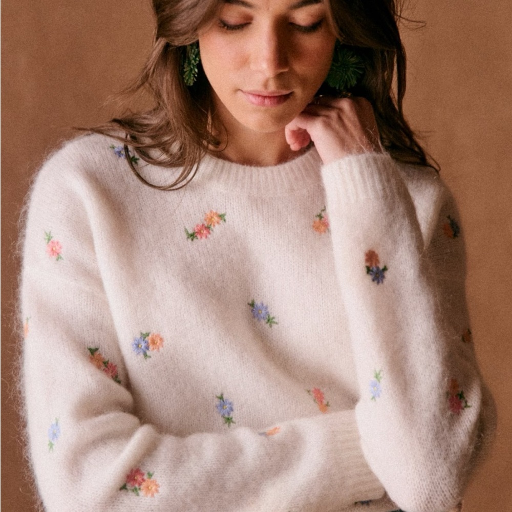 SEZANE AMANDA SWEATERS | Spring Garden Embroidered XS